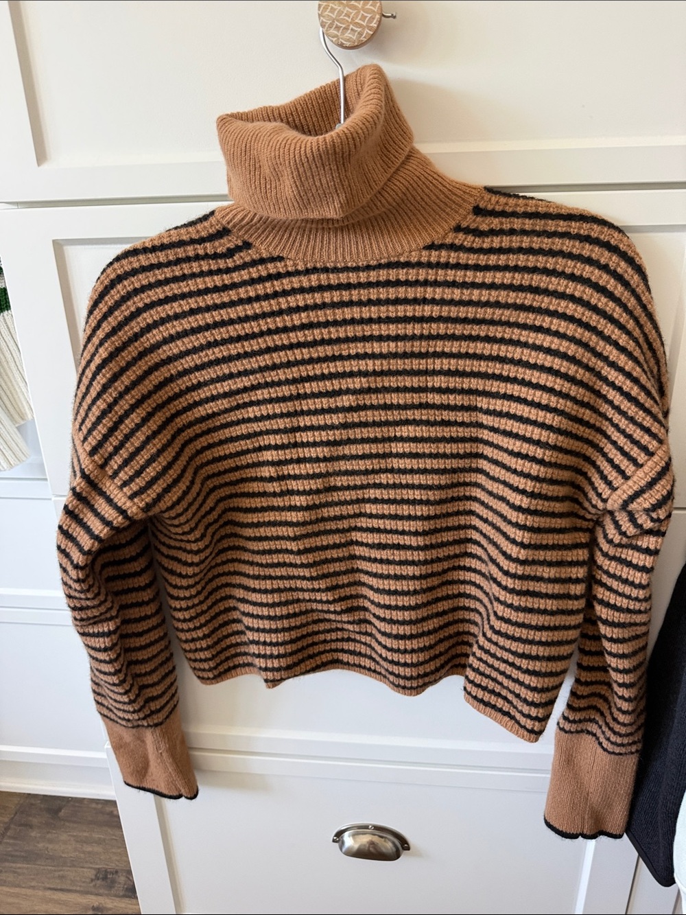 Madewell Camel and Black Striped Turtleneck Sweater